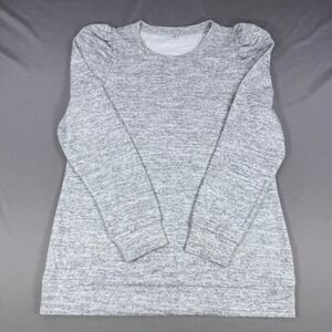 Gray Heathered Puff Sleeve Pullover Crew Neck Sweatshirt Top Women Size Medium